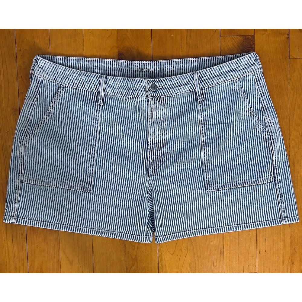 Old Navy O.G. Loose Denim Jeans Jorts Shorts Cotton 18 Blue White Stripe Coastal